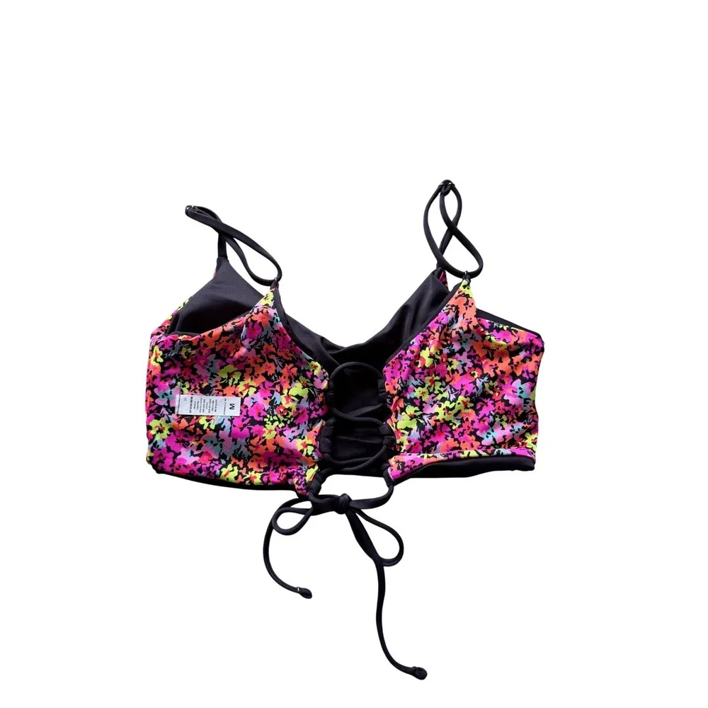 Maaji Neon Floral Lace Up Back Bikini Top Multicolored Swimwear Beach Size M NEW